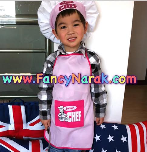 ชุดกุ๊ก ชุดเชฟ สีชมพู ขนาด free size ประมาณเด็กสูง 90-130 cm