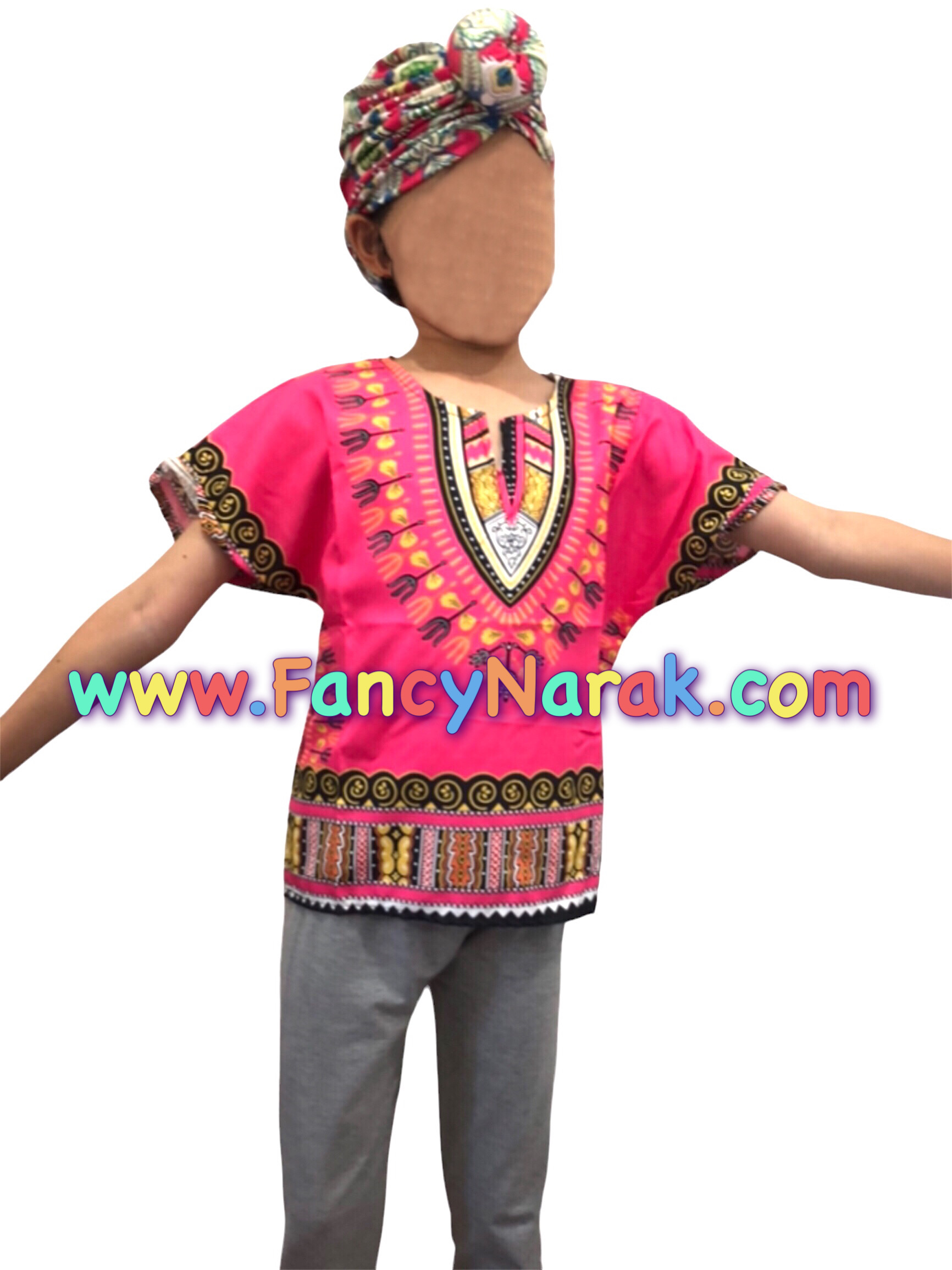 ชุดแอฟริกา โทนสีชมพู ชุดแอฟริกัน African dashiki พร้อมหมวก